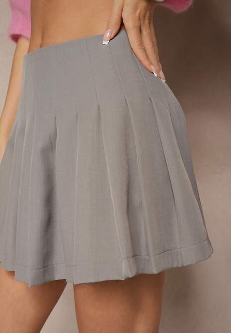 Szare Spódnico-Spodenki High Waist z Plisami w Stylu Tennis Skirt Ninaris 5