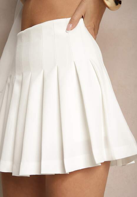 Białe Spódnico-Spodenki High Waist z Plisami w Stylu Tennis Skirt Ninaris 5