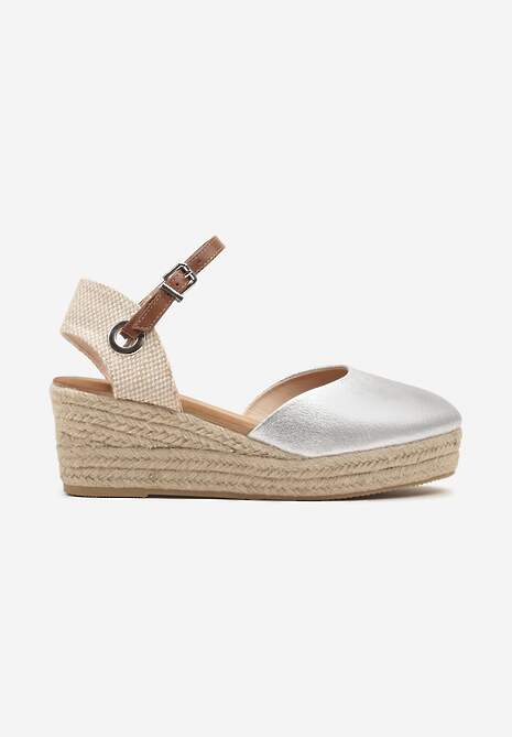 Srebrne Sandały z Plecionką na Koturnie w Stylu Espadryli Effilania 4