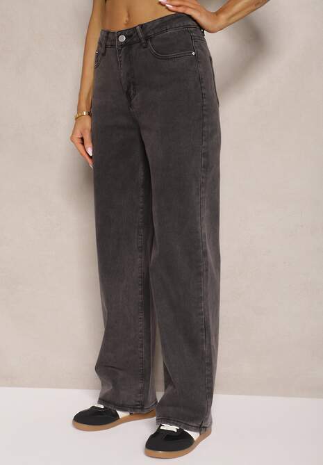 Czarne Jeansy z Bawełną o Szerokim Kroju High Waist Ahuzla 4