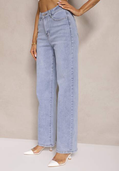 Niebieskie Jeansy z Bawełną o Szerokim Kroju High Waist Ahuzla 4