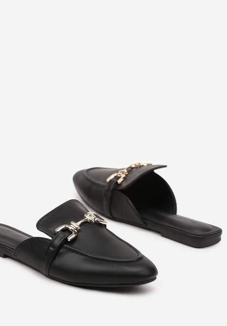 Czarne Klapki Mule Stylizowane na Loafersy z Klamerką Ardexia 6