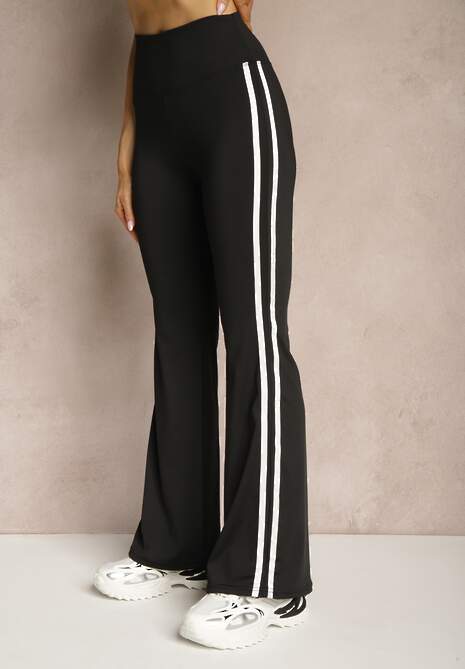 Czarne Legginsy Flare High Waist z Marszczeniem i Lampasami Kirsena 4