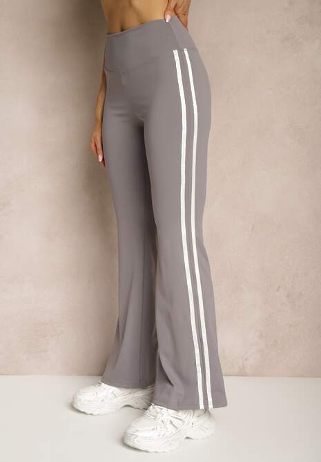 Szare Legginsy Flare High Waist z Marszczeniem i Lampasami Kirsena 4
