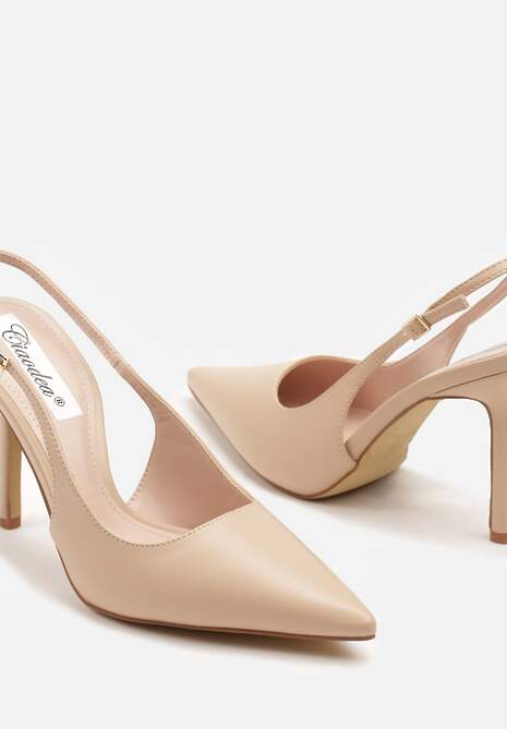 Beżowe Eleganckie Szpilki Typu Slingback Anrelia 6