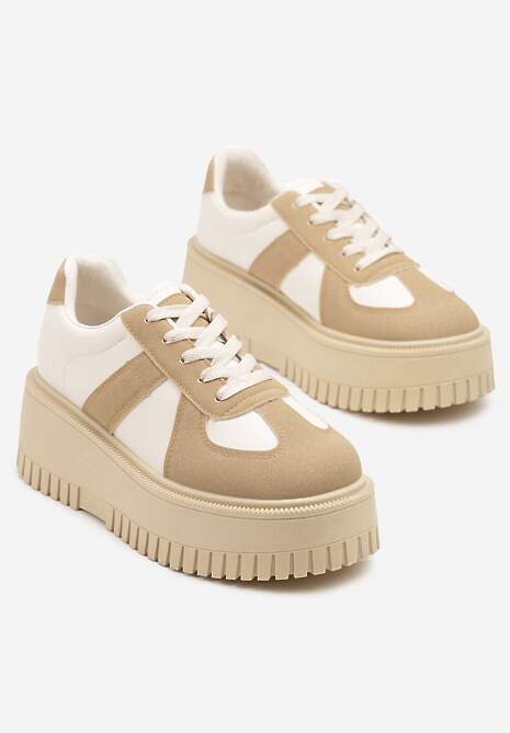 Ciemnobeżowe Sneakersy Typu Tenisówki na Żłobionej Platformie Lorreia 5
