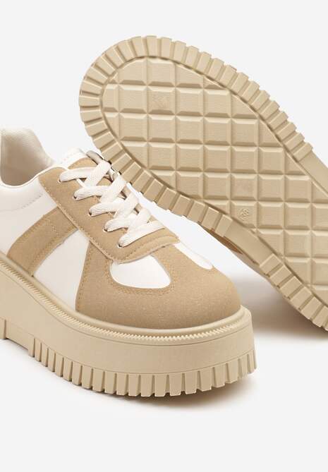 Ciemnobeżowe Sneakersy Typu Tenisówki na Żłobionej Platformie Lorreia 6