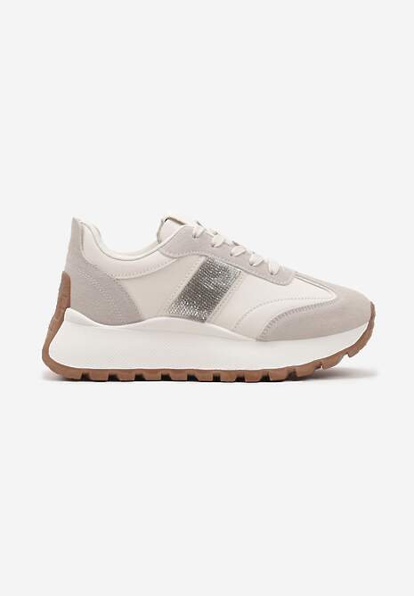 Beżowe Sneakersy na Platformie z Ozdobnymi Cyrkoniami Fenarelle 4