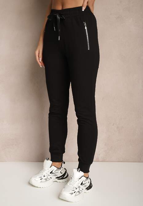 Czarne Spodnie Dresowe z Bawełny o Kroju Jogger High Waist Cherisa 4