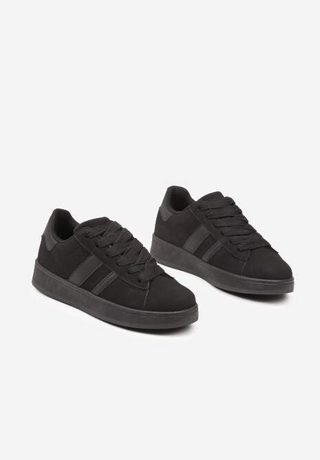 Czarne Sneakersy na Niskiej Platformie z Naszywkami Flordexia 5