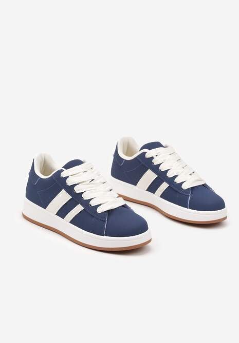 Granatowe Sneakersy na Niskiej Platformie z Naszywkami Flordexia 5