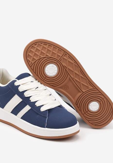 Granatowe Sneakersy na Niskiej Platformie z Naszywkami Flordexia 6