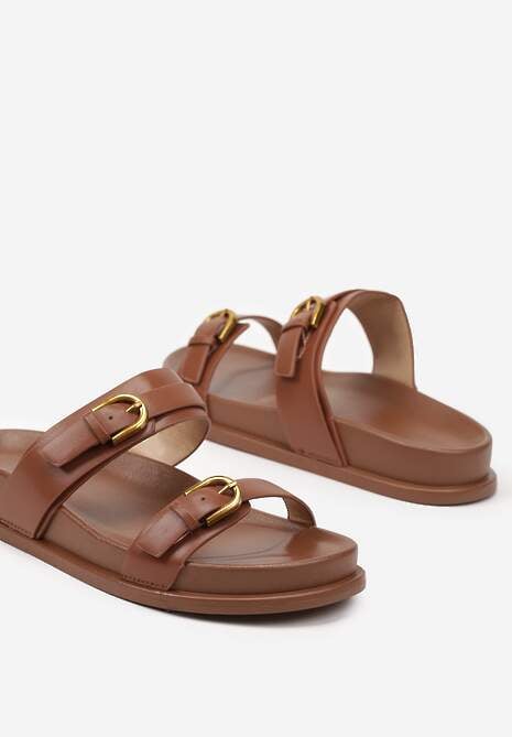 Brązowe Klapki z Dwoma Paskami i Klamrami Tatereia 6