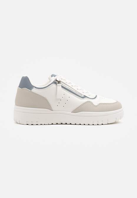Biało-Niebieskie Sneakersy przed Kostkę z Perforacją i Suwakiem na Cholewce Valinorti 4