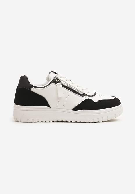 Biało-Czarne Sneakersy przed Kostkę z Perforacją i Suwakiem na Cholewce Valinorti 4
