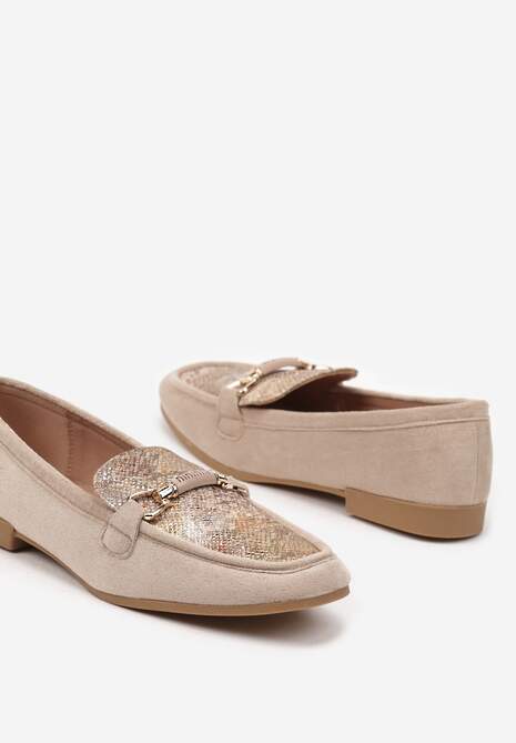Beżowe Wężowe Mokasyny w Stylu Klasycznych Loafersów Effena 6