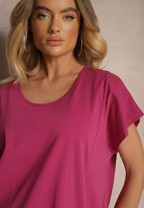 Fioletowy Bawełniany T-shirt w Stylu Oversize z Rękawami Nietoperz Alolia 5