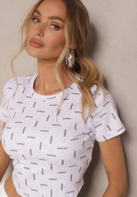 Jasnoszary T-shirt z Bawełny Ozdobiony Brokatem Olindara 5