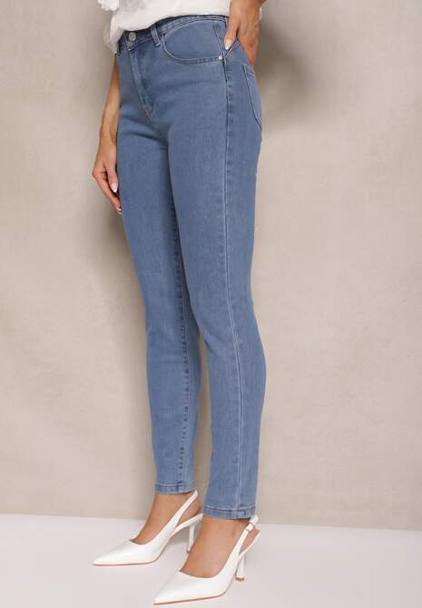 Niebieskie Jeansy High Waist Regular z Bawełną Elisira 4