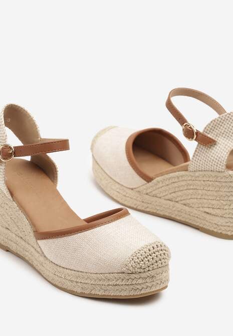 Beżowo-Brązowe Sandały Espadryle na Koturnie z Plecionki i Ozdobnym Noskiem Elanilis 6