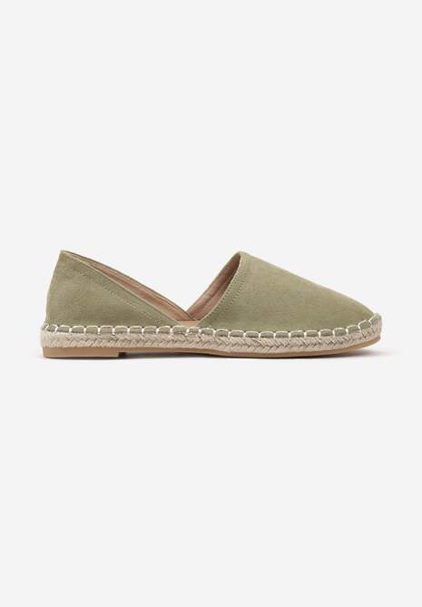 Zielone Espadryle  Ozdobione Wyciętą Cholewką i Plecionką Wommea 4