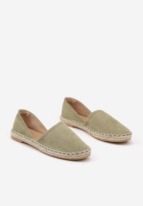 Zielone Espadryle  Ozdobione Wyciętą Cholewką i Plecionką Wommea 5