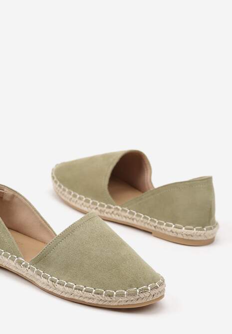 Zielone Espadryle  Ozdobione Wyciętą Cholewką i Plecionką Wommea 6