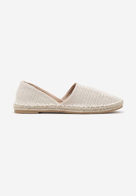 Jasnobeżowe Espadryle  Ozdobione Wyciętą Cholewką i Plecionką Wommea 4