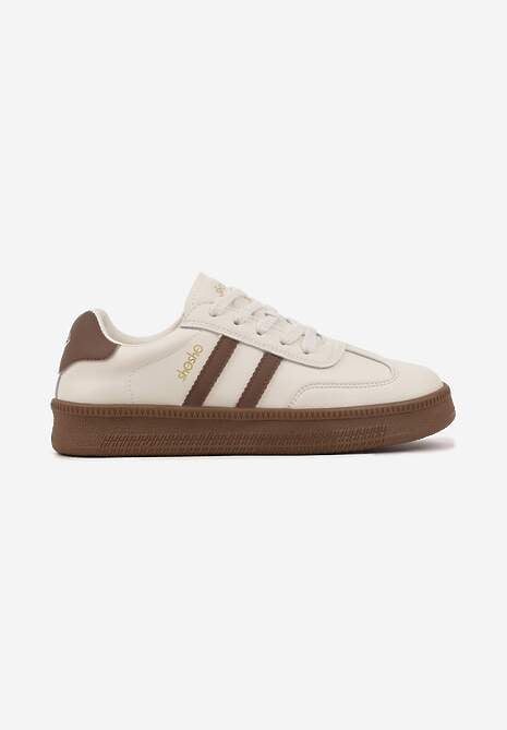 Beżowo-Brązowe Sneakersy Sportowe z Ozdobnymi Paskami i Przeszyciami Wenilan 4