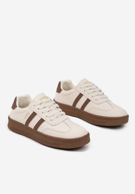 Beżowo-Brązowe Sneakersy Sportowe z Ozdobnymi Paskami i Przeszyciami Wenilan 5