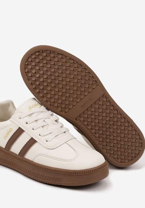 Beżowo-Brązowe Sneakersy Sportowe z Ozdobnymi Paskami i Przeszyciami Wenilan 6
