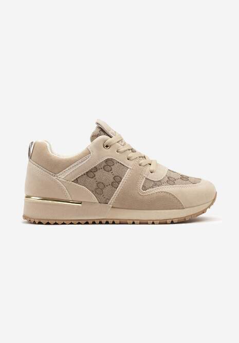 Ciemnobeżowe Sneakersy Ozdobione Wzorzystymi Wstawkami Halisna 4