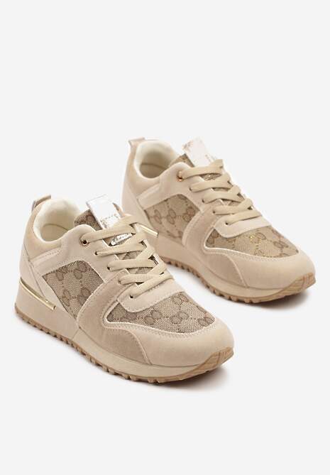 Ciemnobeżowe Sneakersy Ozdobione Wzorzystymi Wstawkami Halisna 5