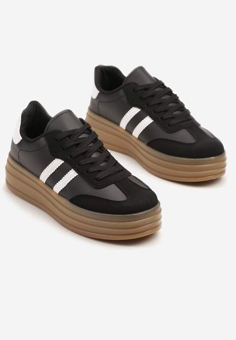 Czarne Sneakersy w Stylu Tenisówki z Paskami Hirnelia 5