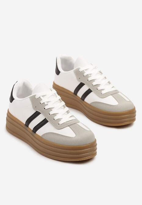 Biało-Czarne Sneakersy w Stylu Tenisówki z Paskami Hirnelia 5