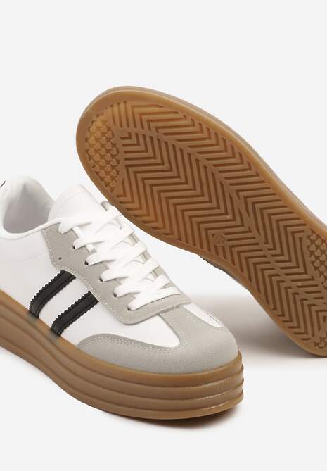 Biało-Czarne Sneakersy w Stylu Tenisówki z Paskami Hirnelia 6