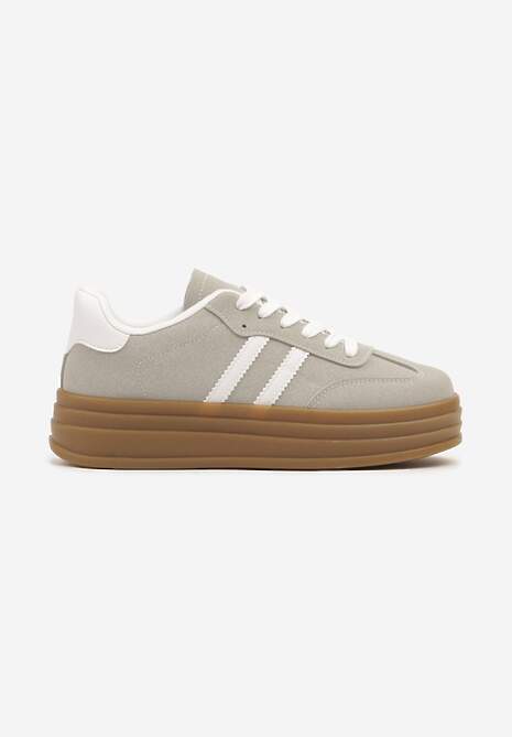 Beżowo-Szare Sneakersy w Stylu Tenisówki z Paskami Hirnelia 4