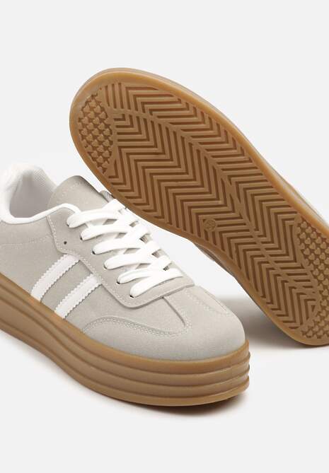 Beżowo-Szare Sneakersy w Stylu Tenisówki z Paskami Hirnelia 6