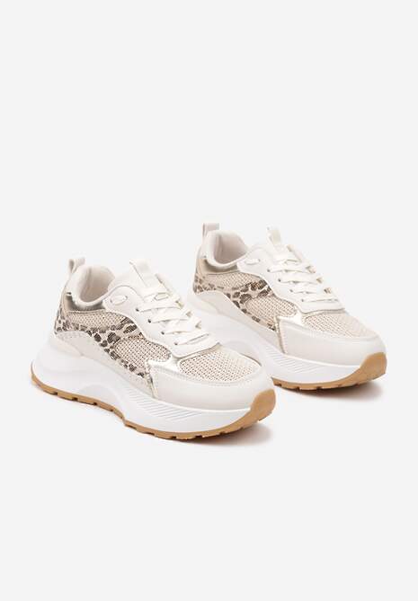 Beżowe Sneakersy na Platformie Ozdobione Metalicznym Zdobieniem i Wzorem w Panterkę Worsemi 5