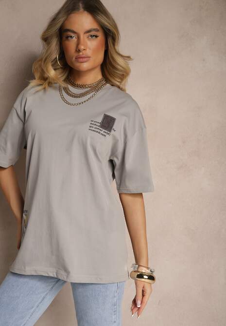 Szara T-shirt Koszulka  Bawełniana z Nadrukiem Berriana 4