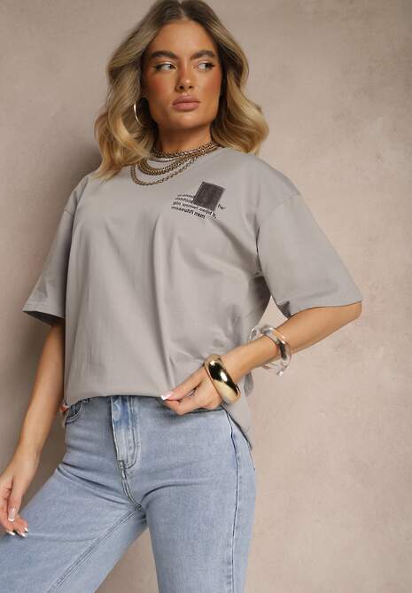 Szara T-shirt Koszulka  Bawełniana z Nadrukiem Berriana 5