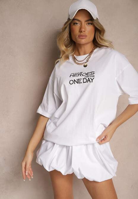 Biała Bawełniana  Koszulka T-shirt z Nadrukiem na Tyle i Napisami Danilaria 4