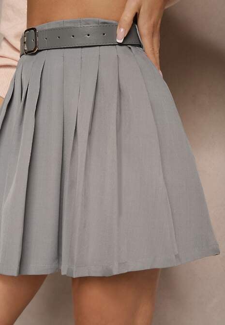 Szara Wiskozowa Spódnica z Bawełną High Waist z Podszewką Szortów Verraza 5
