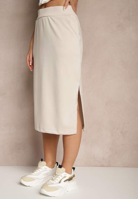 Beżowa Ołówkowa Spódnica High Waist Velzia 4