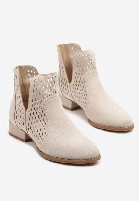 Beżowe Botki z Ażurowymi Wycięciami i Skórzaną Wkładką Efamalia 5