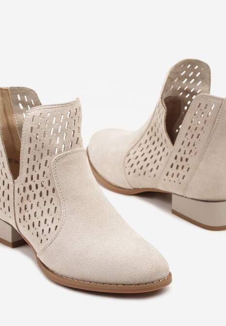 Beżowe Botki z Ażurowymi Wycięciami i Skórzaną Wkładką Efamalia 6