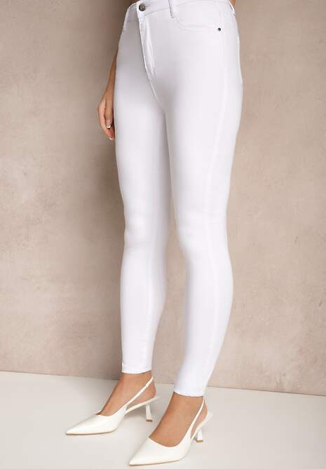 Białe Elastyczne Jeansy o Kroju Skinny High Waist Darira 4