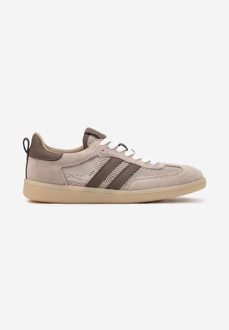 Beżowo-Brązowe Sneakersy w Stylu Tenisówek ze Skóry Naturalnej z Paskami Ilimrela 4