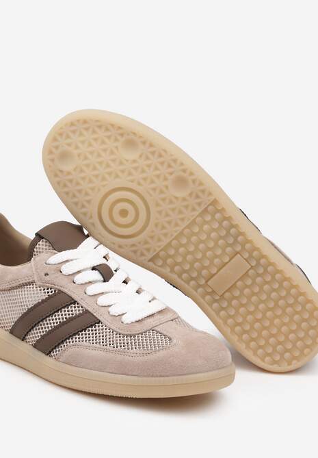 Beżowo-Brązowe Sneakersy w Stylu Tenisówek ze Skóry Naturalnej z Paskami Ilimrela 6