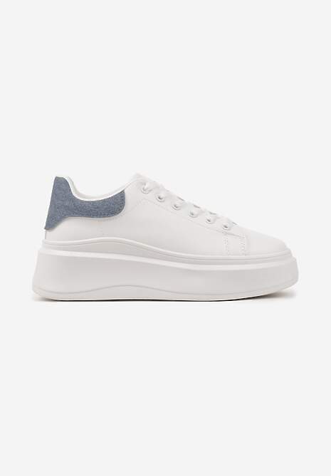 Biało-Niebieskie Sznurowane Sneakersy na Niskiej Platformie z Imitacji Skóry Ajanfa 4